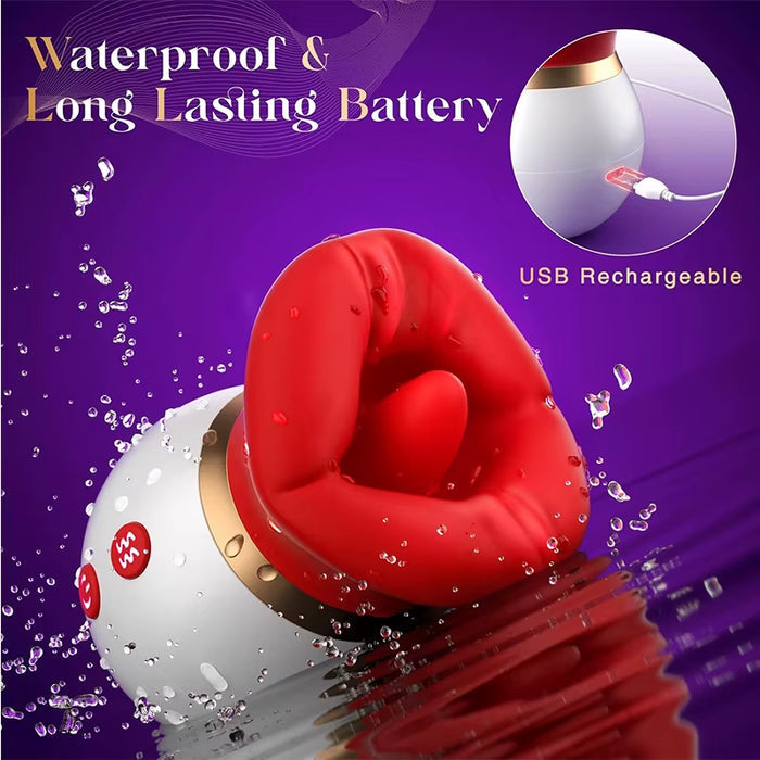 10 Vibration Clitoral G Spot Massager Rose Rotation Oral Sucking Tongue Licking Vibrator Sex Toy