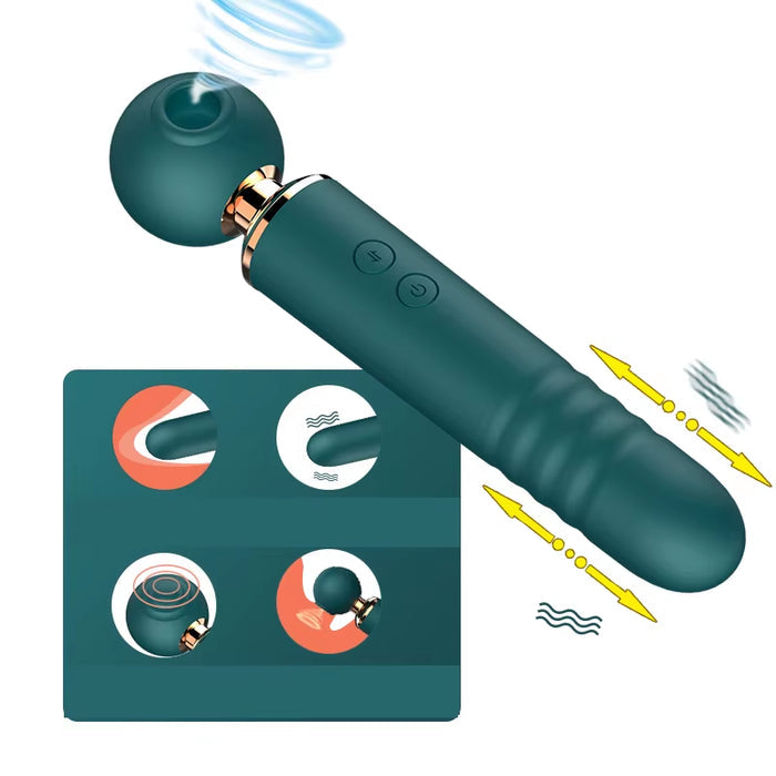 10 Vibration Modes Slap Wand Vibrator with Sucking Vibrator Thrusting Dildo for Women - G Spot