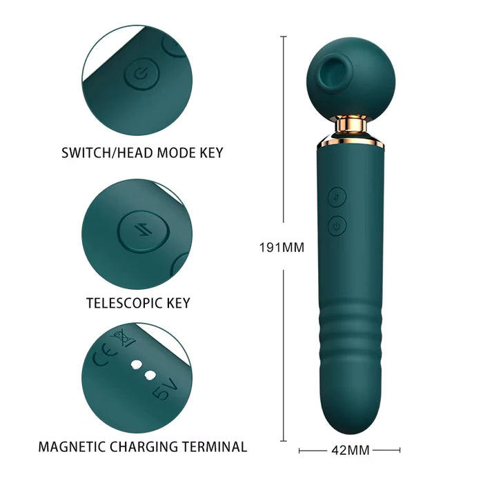 10 Vibration Modes Slap Wand Vibrator with Sucking Vibrator Thrusting Dildo for Women - G Spot