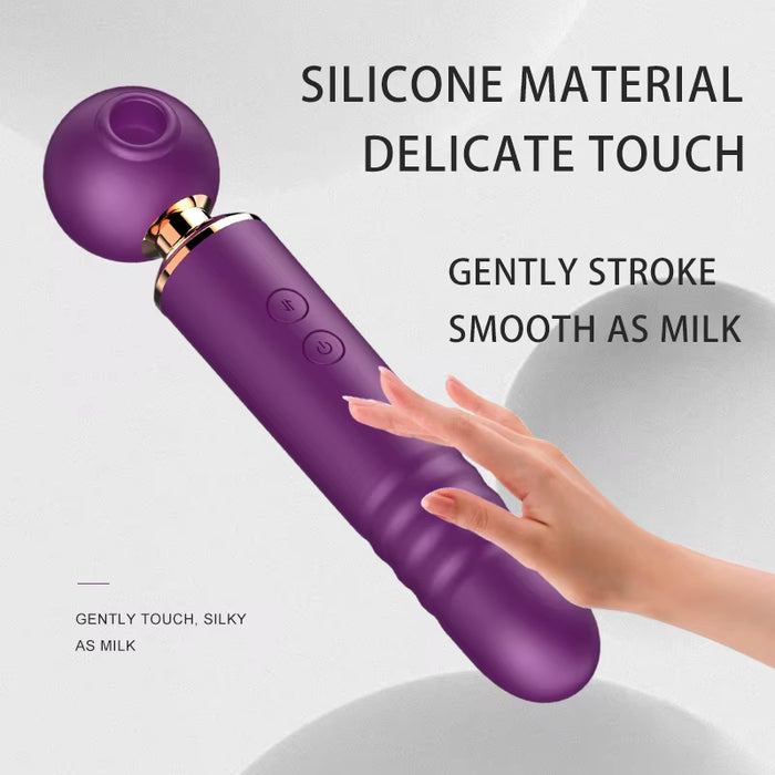 10 Vibration Modes Slap Wand Vibrator with Sucking Vibrator Thrusting Dildo for Women - G Spot