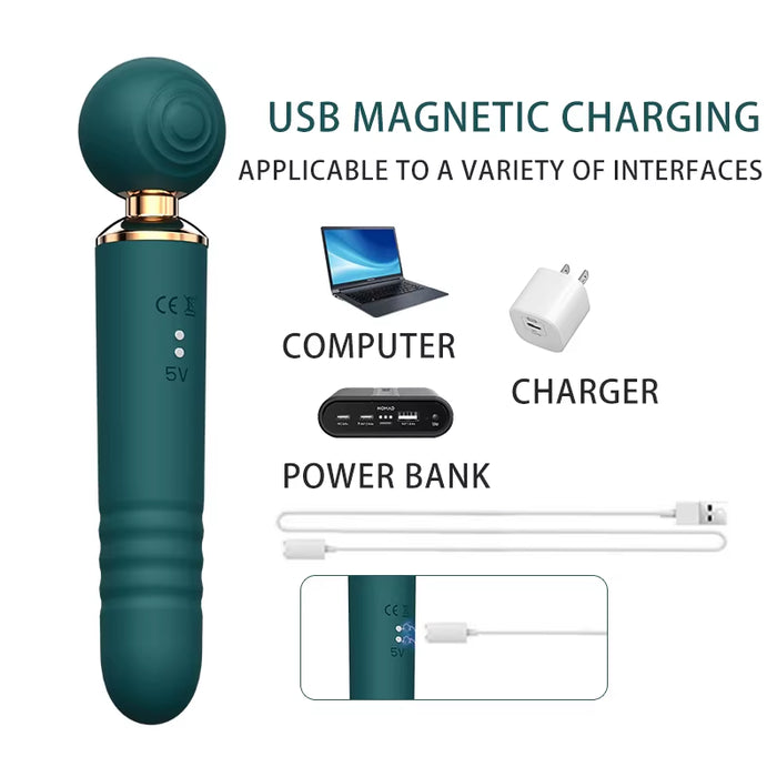10 Vibration Modes Slap Wand Vibrator with Sucking Vibrator Thrusting Dildo for Women - G Spot
