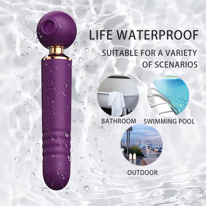 10 Vibration Modes Slap Wand Vibrator with Sucking Vibrator Thrusting Dildo for Women - G Spot