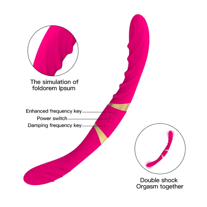 12 Frequency Silicone Flexible Dildo Double Motor Vibrating Lesbian Double Ended Vibrator