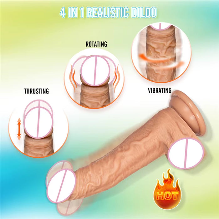 4 in 1 Rotating Vibrating and Thrusting Heating Real Penis Suction Cup Remote Telescopic Dildo