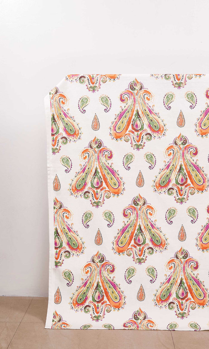 Paisley Print Window Treatments Fabric By the Metre (Green/ Orange)