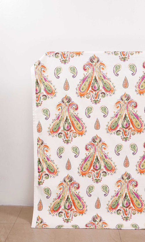 Paisley Print Window Treatments Fabric By the Metre (Green/ Orange)