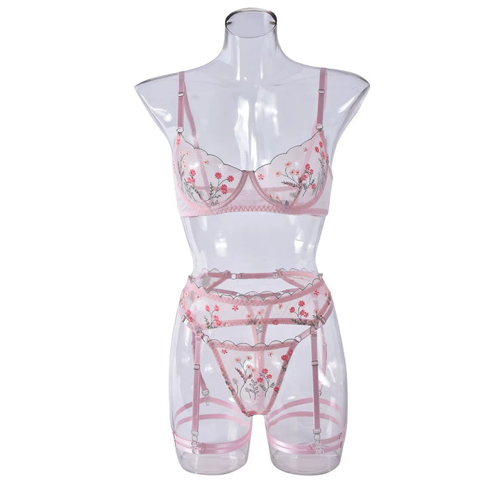 Europe and America Sexy Flower Embroidery Perspective Mesh Women'S Underwear Hot Lingerie