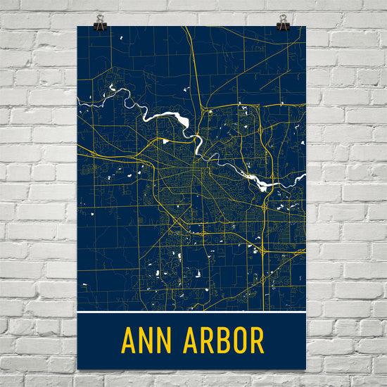 Ann Arbor MI Street Map Poster Blue