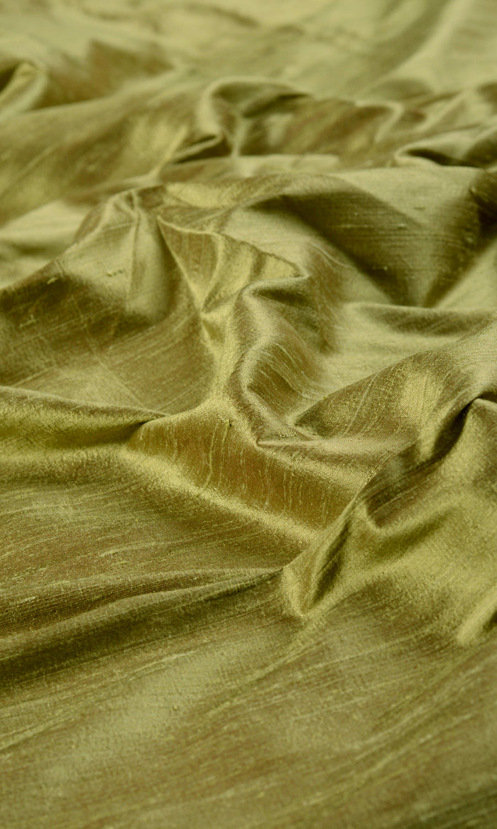 Pure Silk Fabric By the Metre for Curtains & Drapes (Olive Green)