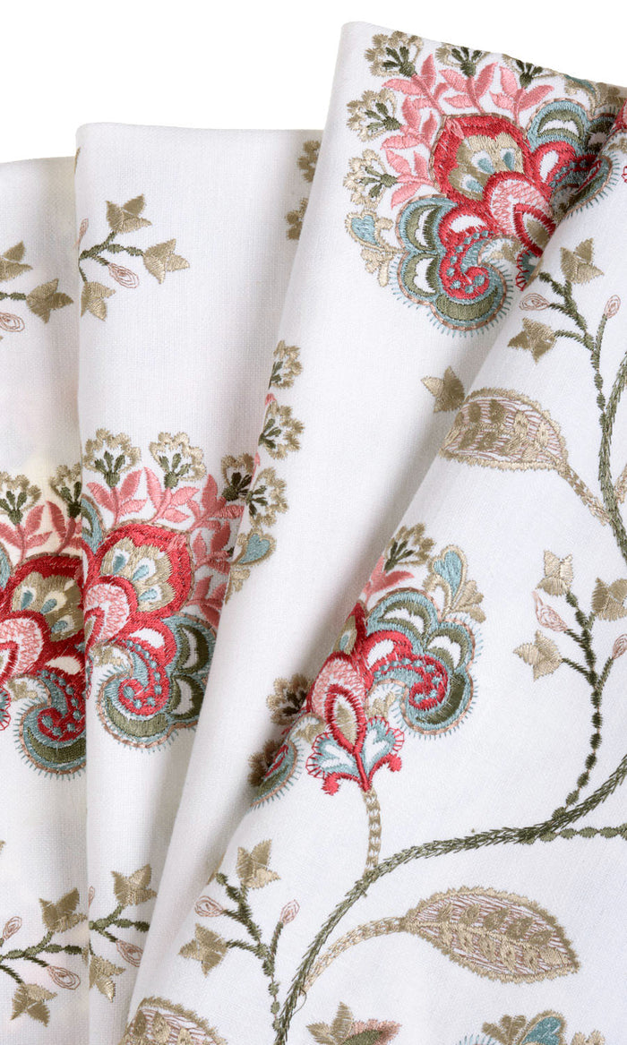 Floral Embroidery Fabric Material By the Metre (White/ Red/ Pink)
