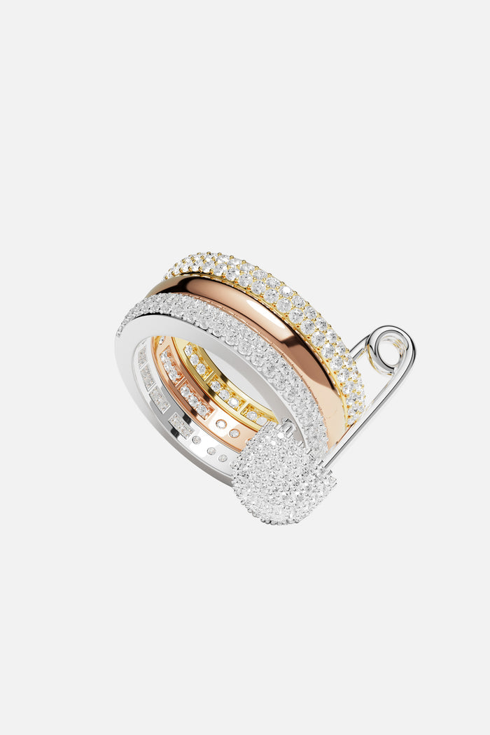 APM Ring, three colors entwined in shimmering pavé, effortlessly bold.