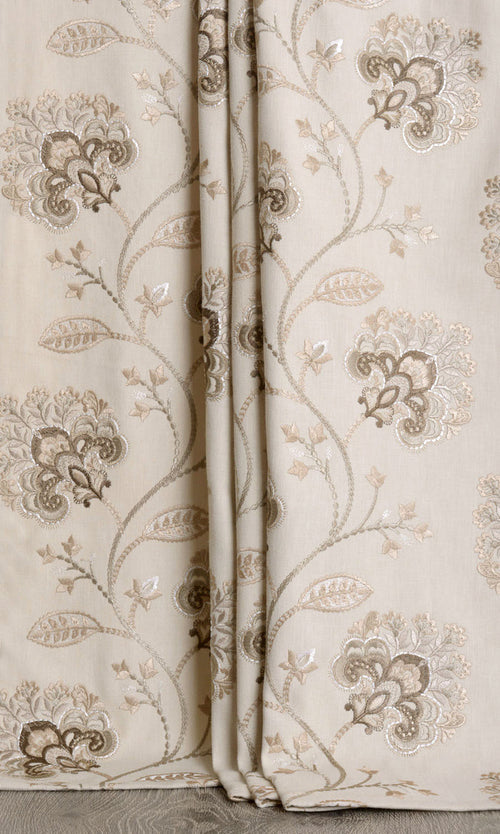 Vine Embroidered Home Décor Fabric By the Metre (Latte Beige/ Brown)
