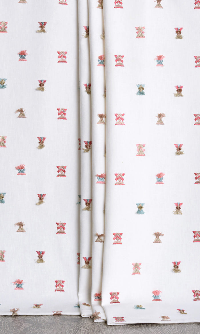 Embroidered Window Treatments Fabric By the Metre (Red/ Pink/ Blue/ White)