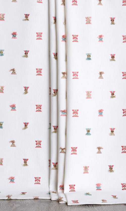 Embroidered Window Treatments Fabric By the Metre (Red/ Pink/ Blue/ White)