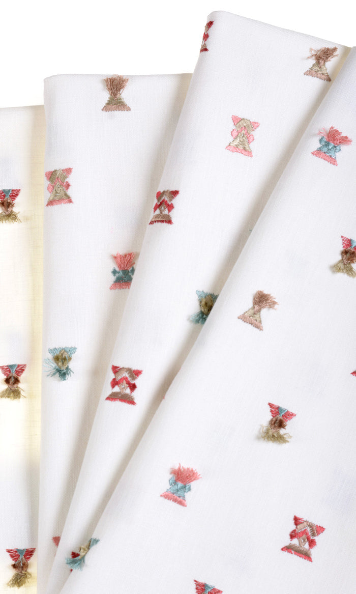 Embroidered Home Textile Fabric Material By the Metre (Red/ Pink/ Blue/ White)