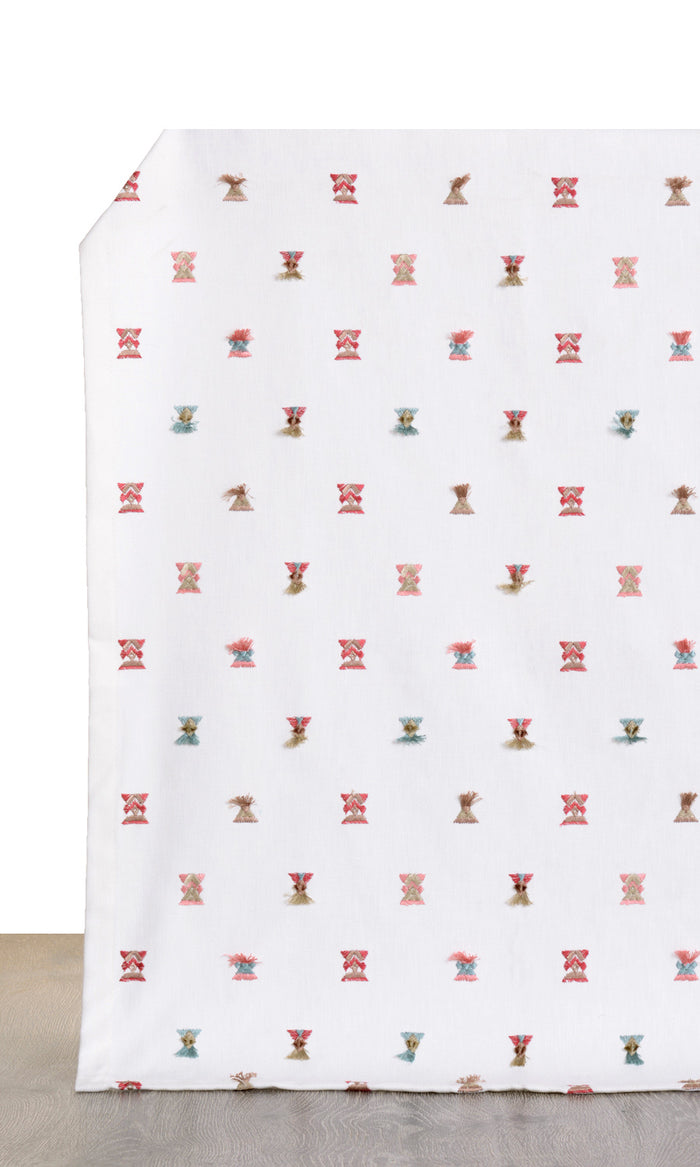 Embroidered Fabric By the Metre for Curtains & Drapes (Red/ Pink/ Blue/ White)