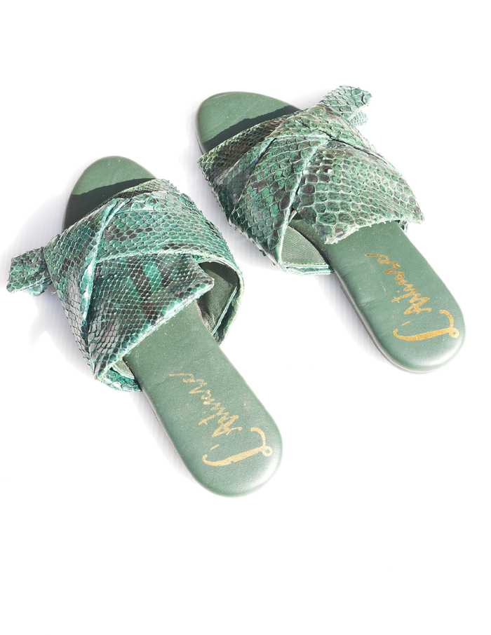 Bow Sandals - Green Hand-Dyed Leather