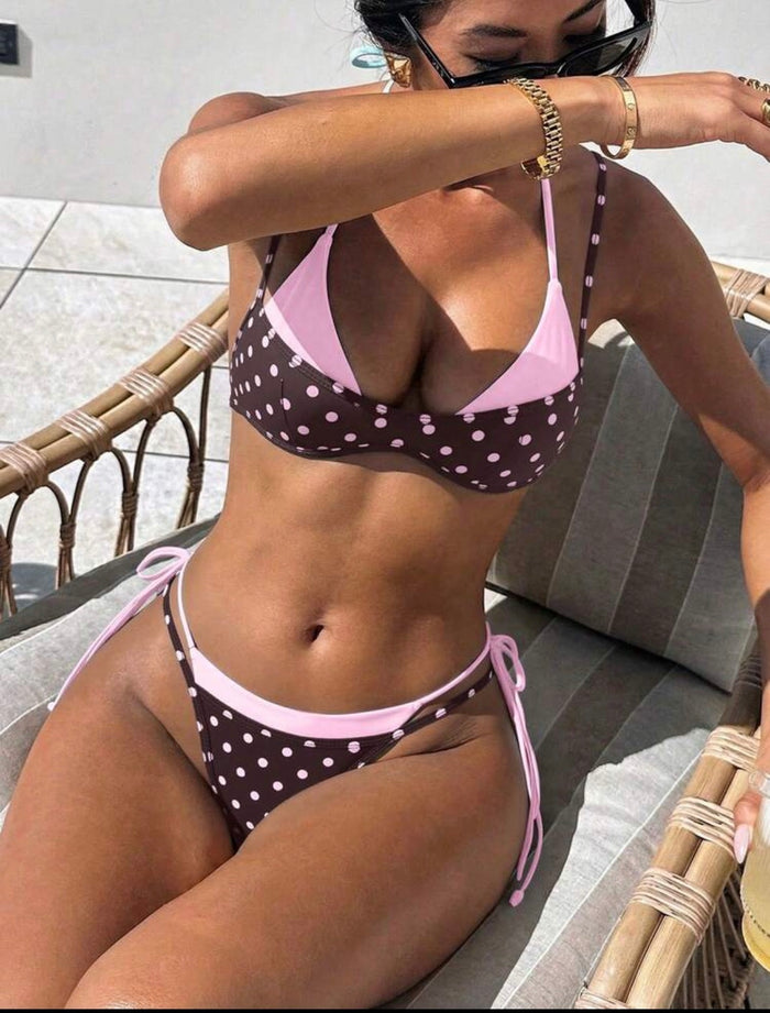 Brown polka dots bikini S/M