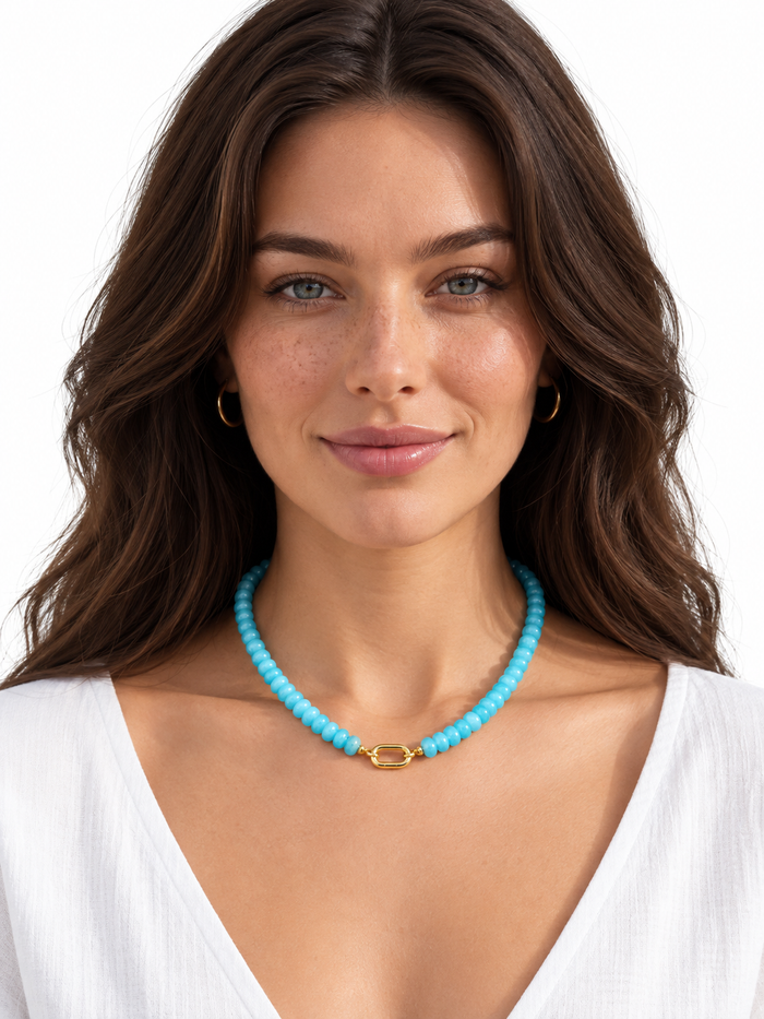 Candy Gemstone Beaded Charm Choker Necklace – 18K Gold Oval Toggle Clasp