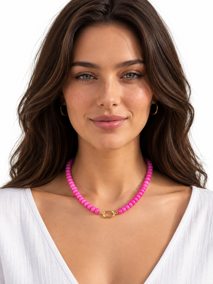 Candy Gemstone Beaded Charm Choker Necklace – 18K Gold Oval Toggle Clasp