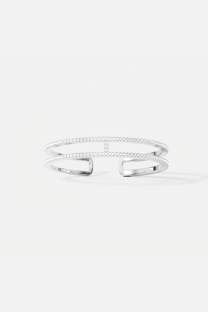 APM double-row cuff bracelet in rhodium finish, effortlessly modern and quietly radiant.