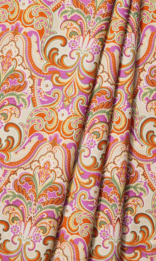 Fleur De Lis Print Window Treatments Fabric By the Metre (Orange/ Purple)
