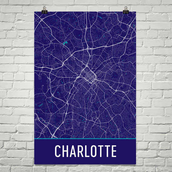 Charlotte NC Street Map Poster Blue