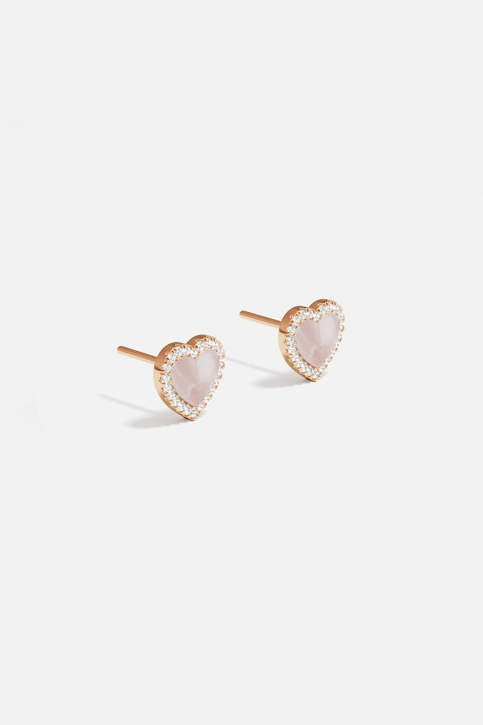 APM Heart Earrings, a tender blush glow wrapped in sparkling romance.