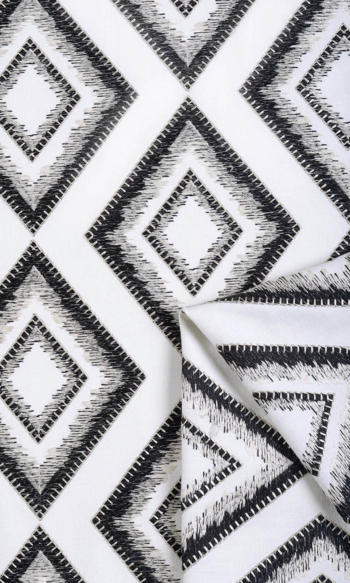 Geometric Patterned Fabric Material By the Metre (White/ Black)