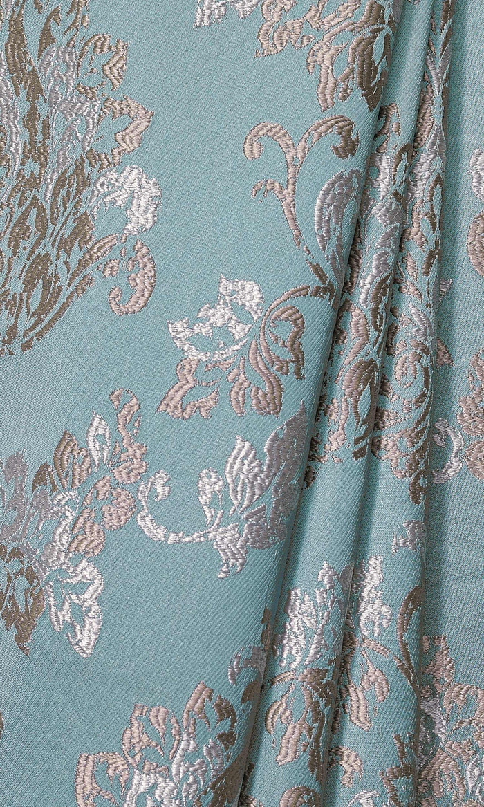 Fleur De Lis Patterned Window Treatments Fabric By the Metre (Blue)
