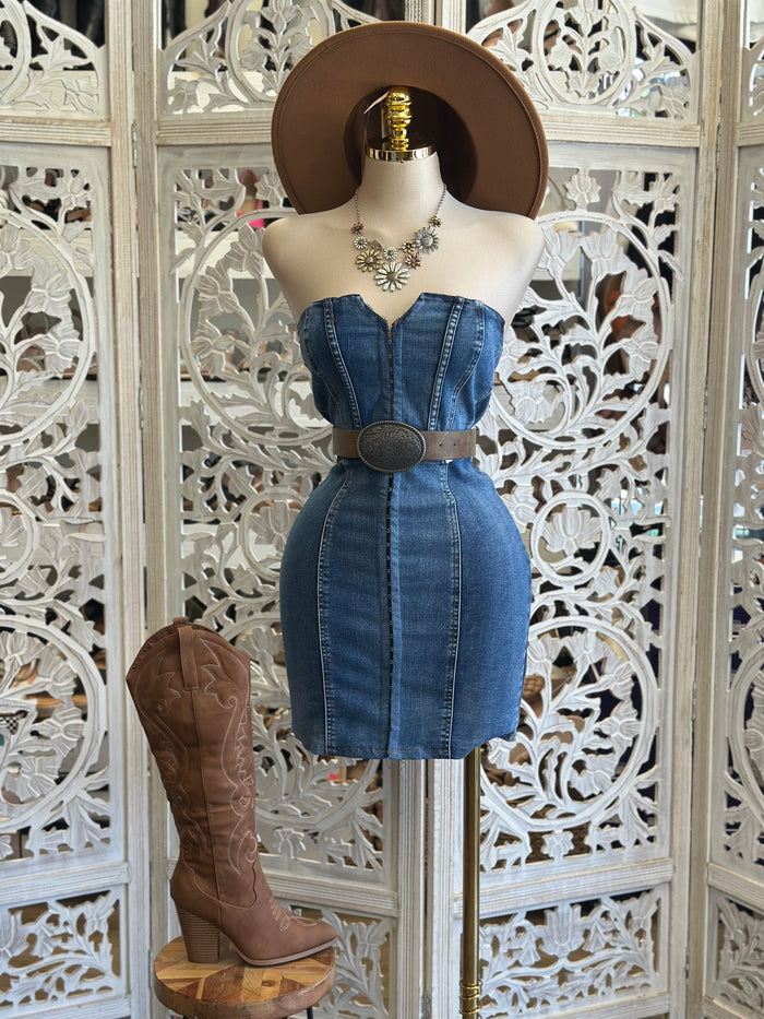 Denim Clipped Mini Dress- Stretchy
