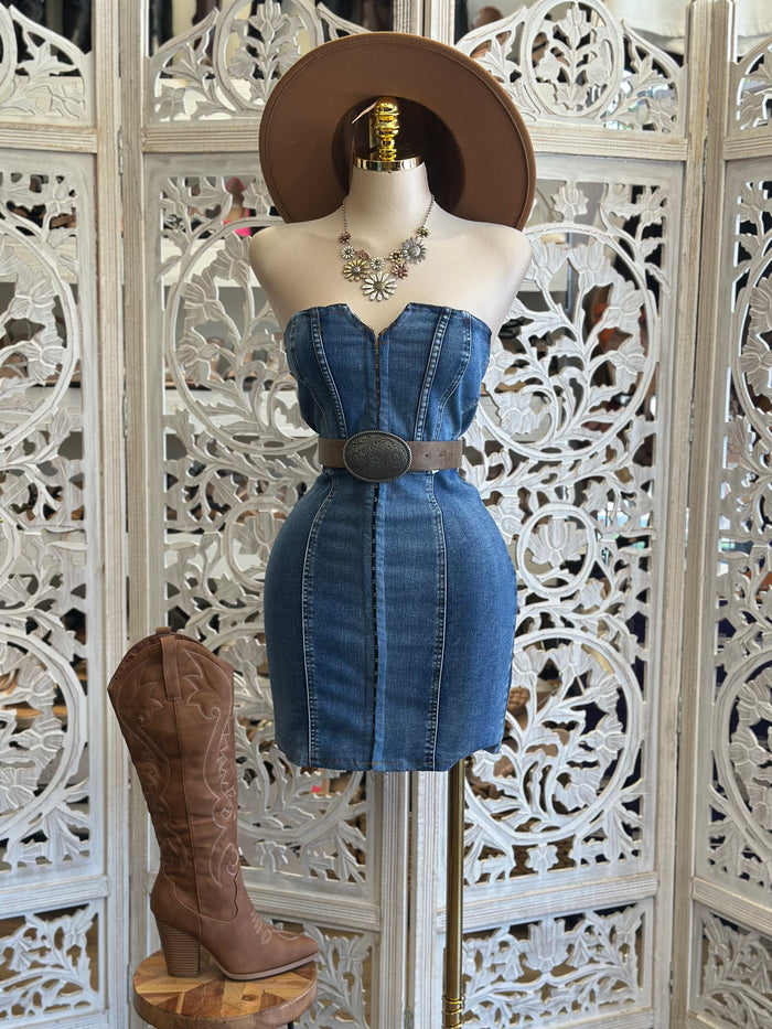 Denim Clipped Mini Dress- Stretchy