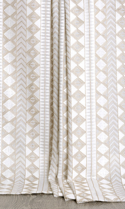 Geometric Patterned Sheer Window Treatments Fabric By the Metre (White/ Beige)