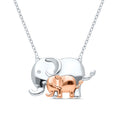 Double Elephant Diamond Pendant Necklace in Rose Gold Plated Sterling Silver