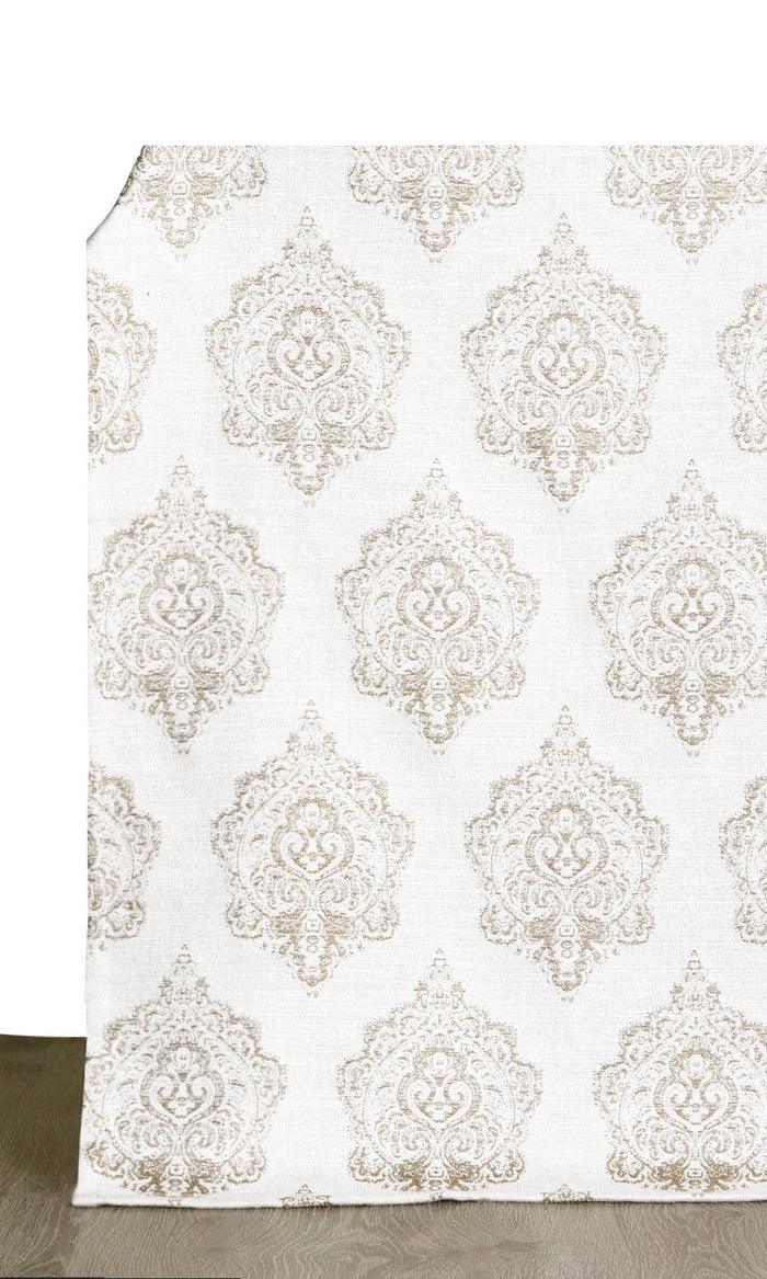 Damask Poly-Cotton Window Treatments Fabric By the Metre (Cream/ Pale Beige)
