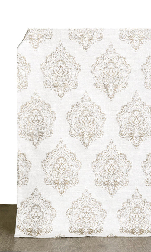 Damask Poly-Cotton Window Treatments Fabric By the Metre (Cream/ Pale Beige)