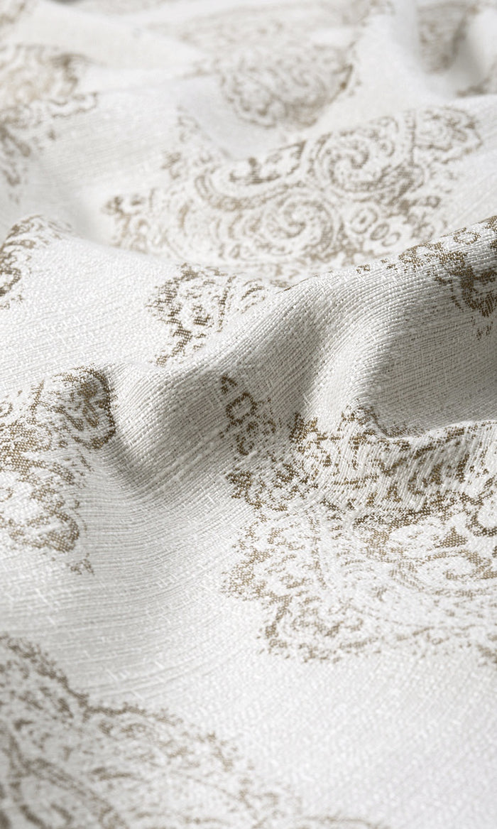 Damask Poly-Cotton Fabric Material By the Metre (Cream/ Pale Beige)