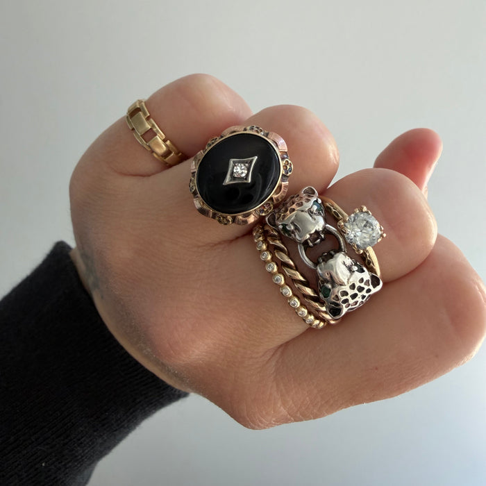E S T A T E // leopard twins / sterling silver double leopard ring with emerald eyes