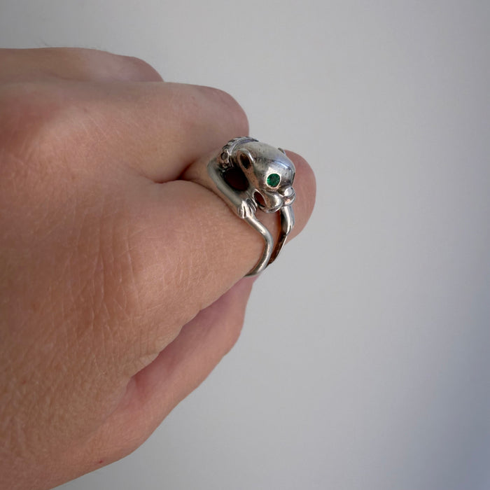 E S T A T E // panther pretty / sterling silver wrap around panther ring with emerald eyes and CZ collar