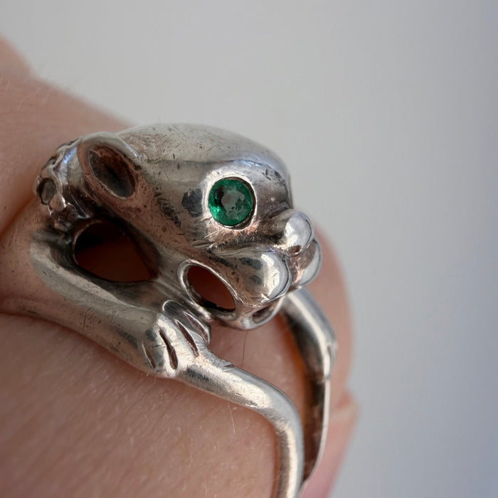 E S T A T E // panther pretty / sterling silver wrap around panther ring with emerald eyes and CZ collar