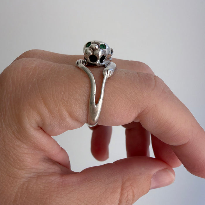 E S T A T E // panther pretty / sterling silver wrap around panther ring with emerald eyes and CZ collar