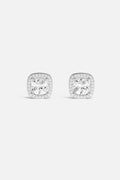 APM Stud Earrings, cushion-cut brilliance framed in rhodium finish, timeless everyday sparkle.