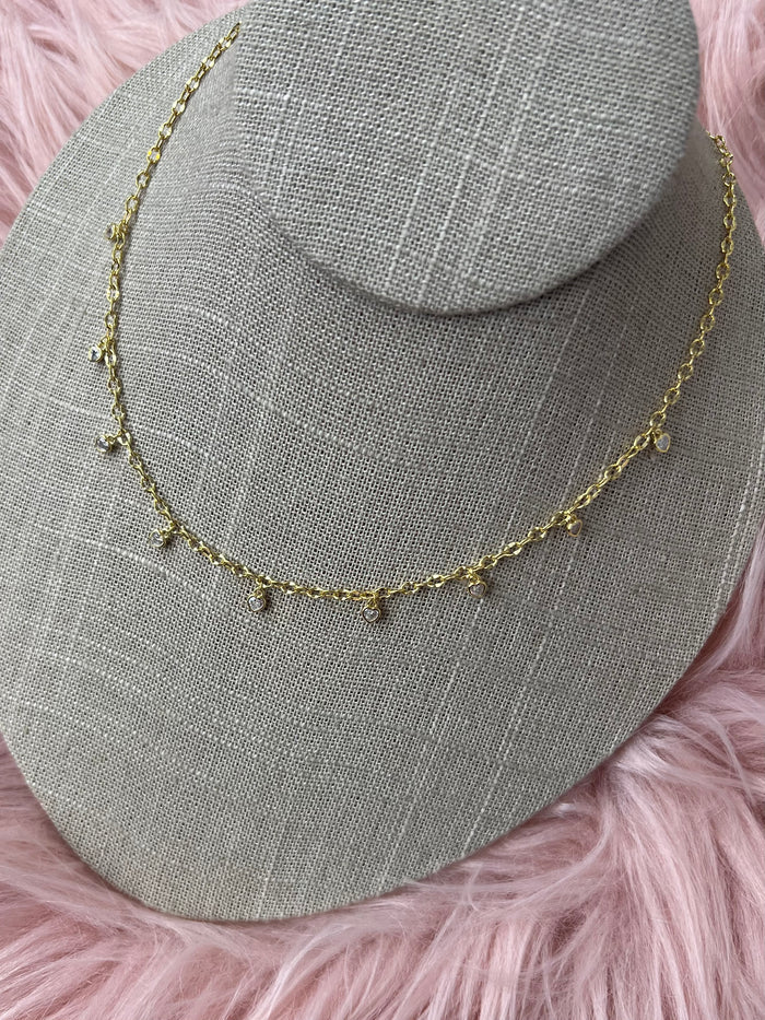 Eight of Hearts Bezel CZ Long Dangle Necklace