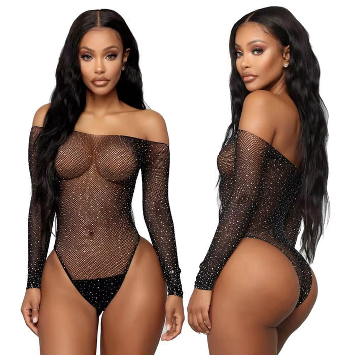 Female Sex Underwear Hot Diamond Jumpsuit Uniform Seductive Mesh Sexy Lingerie for Women
