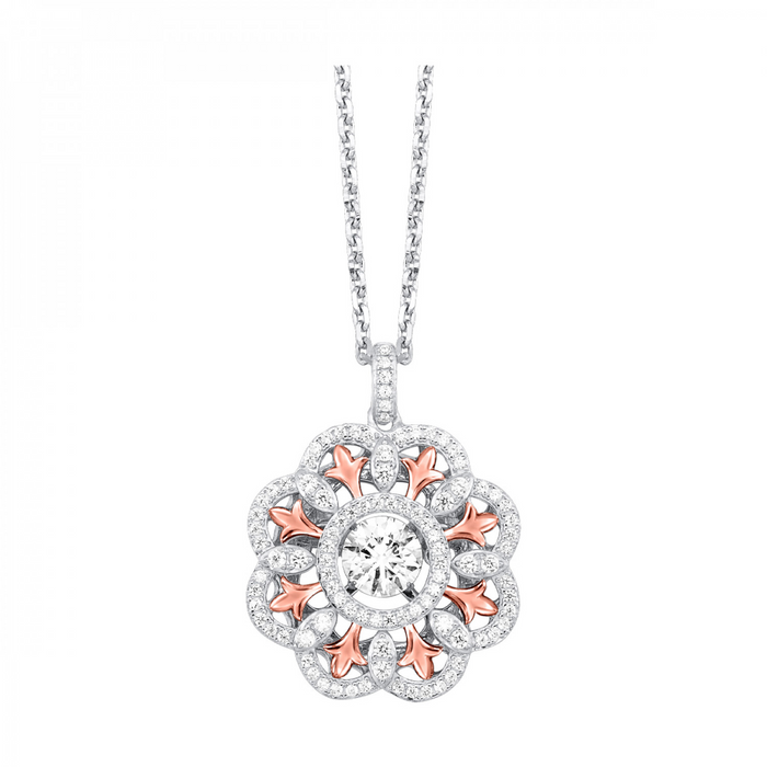 Flower Pendant in Sterling Silver with CZ