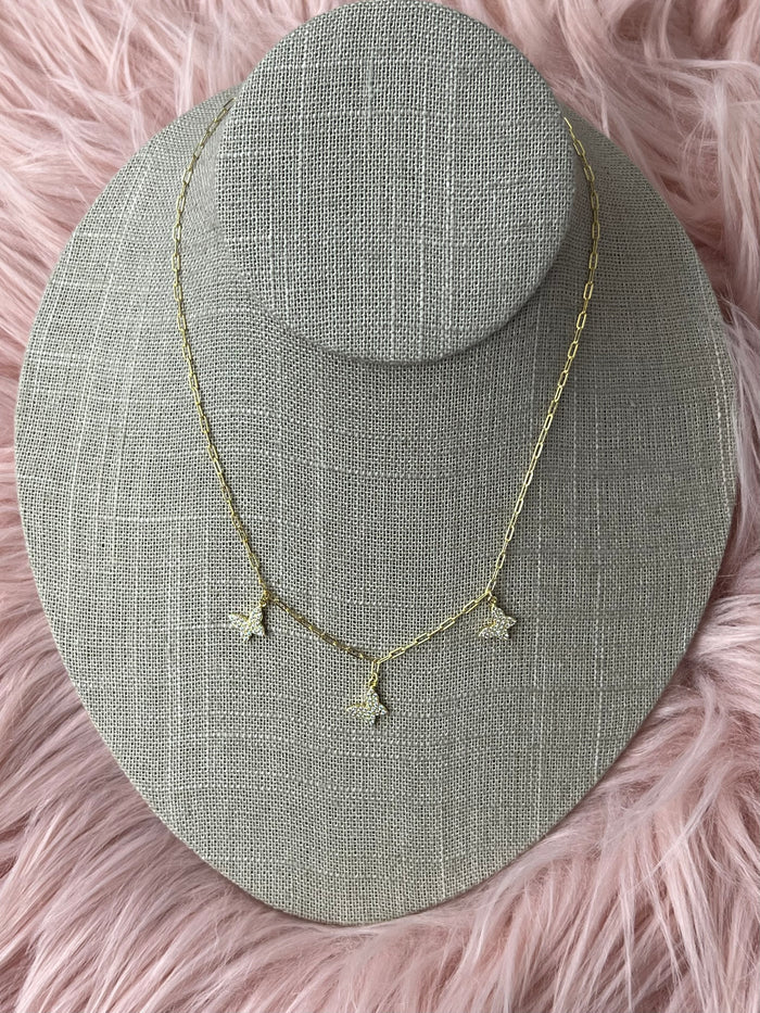 Flutter Trio Dangling CZ Butterfly Necklace