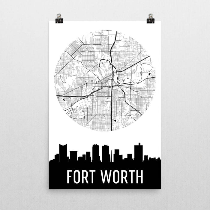 Fort Worth Skyline Silhouette Art Prints