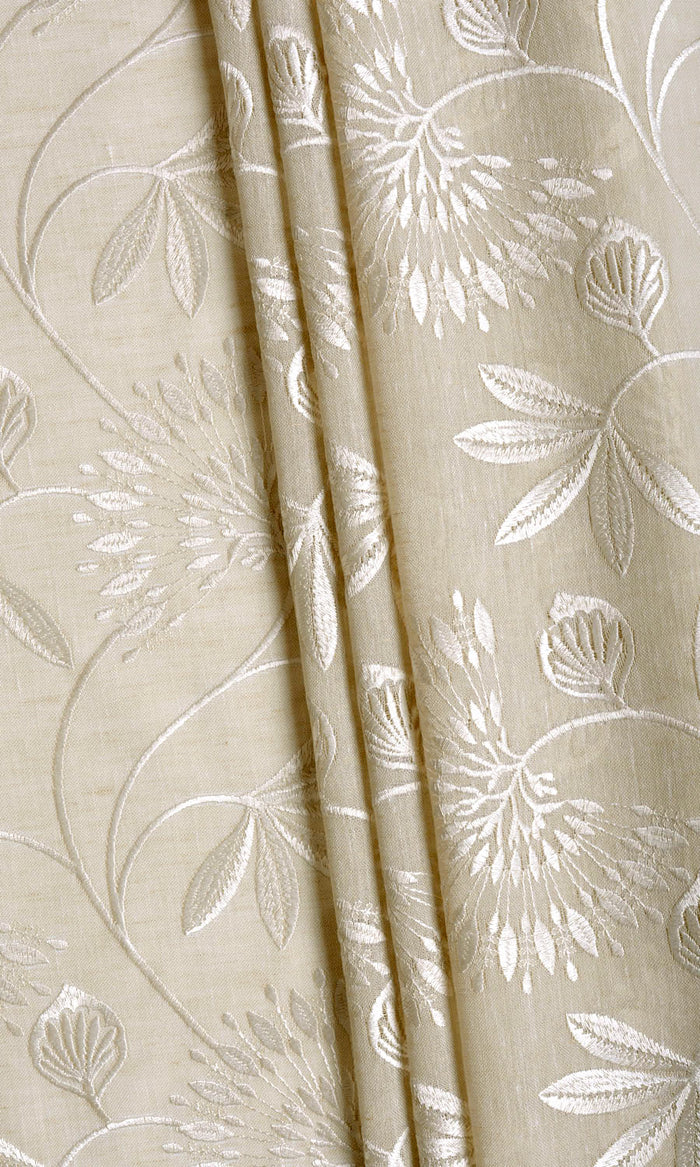 Floral Semi Sheer Home Textile Fabric Material By the Metre (Wheat Beige/ White)