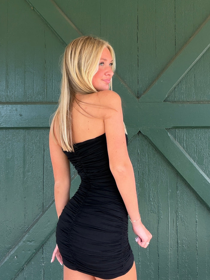 Gia Ruched Strapless Mini Dress