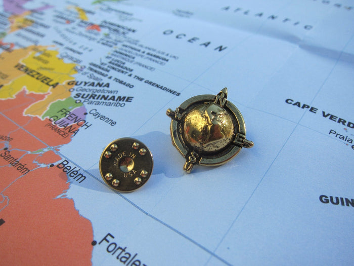 Globe Compass Gold Lapel Pin